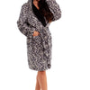 Ladies Hooded Luxury Plush Shimmer Fleece Dressing Gown Bathrobe Leopard