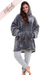  Slate Grey Shimmer Fleece Hoodie Blanket Sweatshirt | HABIGAIL | For The Luxury |