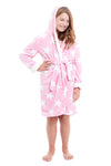Girls Dressing Gown Hooded Robe Pink Star
