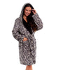 Ladies Hooded Luxury Plush Shimmer Fleece Dressing Gown Bathrobe Leopard