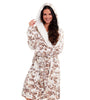 Ladies Hooded Luxury Plush Shimmer Fleece Dressing Gown Bathrobe Snow Cat