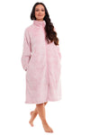 Ladies Pink Luxury Frosted Shimmer Fleece Zip Thru Robe