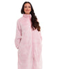 Ladies Pink Luxury Frosted Shimmer Fleece Zip Thru Robe