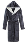 STONEBRIDGE Mens Dressing Gown Bathrobe Hooded Luxury Super Soft Charcoal with Sherpa Hood.