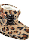 Ladies Luxury Plush Slip On Leopard Print Boot Slippers