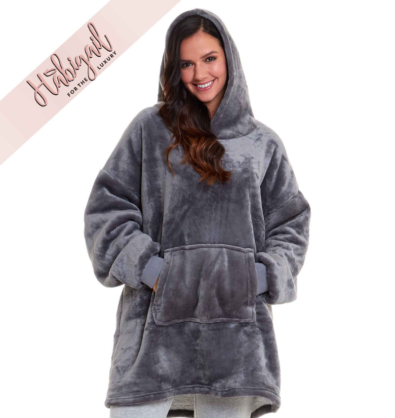  Slate Grey Shimmer Fleece Hoodie Blanket Sweatshirt | HABIGAIL | For The Luxury |