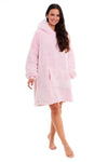 Ladies Luxury Grey Frosted Shaggy Fleece Hoodie Blanket Sweatshirt