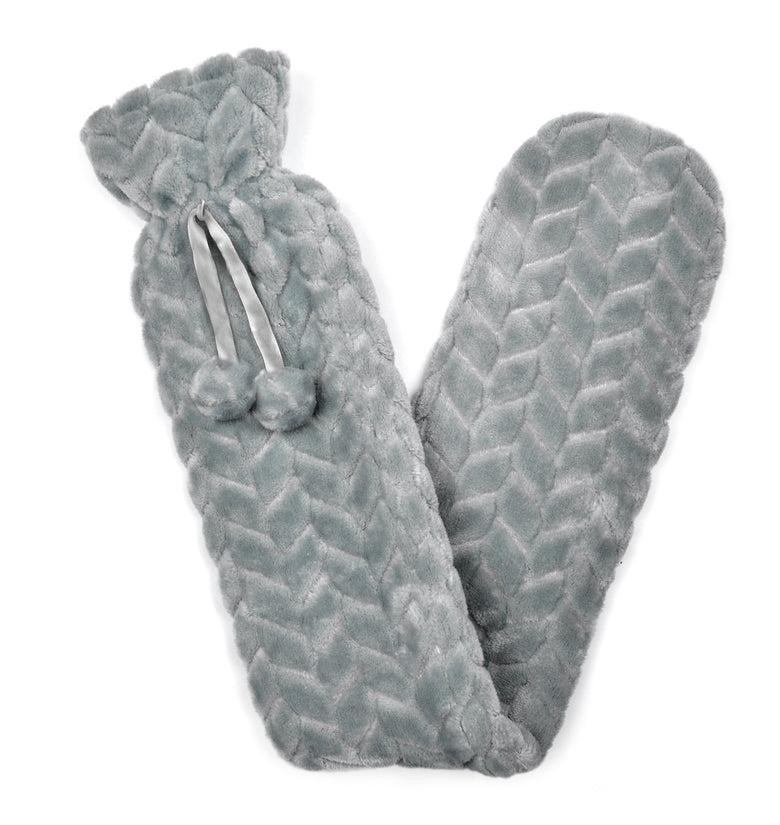 Luxury Plush Extra Long Cut Grey Hot Water Bottle