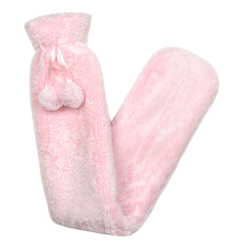 Luxury Plush Extra Long Fluffy Pink Hot Water Bottle