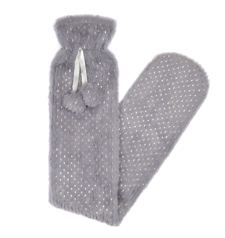 Luxury Plush Extra Long Metallic Grey Hot Water Bottle
