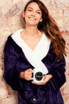 Ladies Purple Shimmer Fleece Robe with Plush Sherpa Contrast | HABIGAIL | For The Luxury |